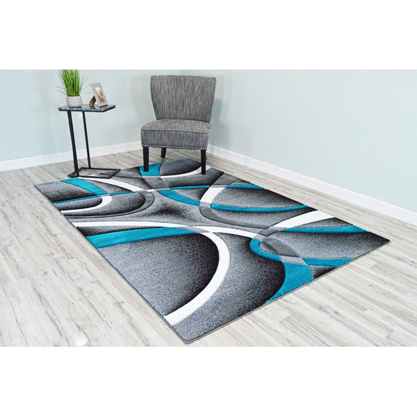 Ivy Bronx Mccampbell Abstract Gray/Turquoise Area Rug & Reviews Wayfair